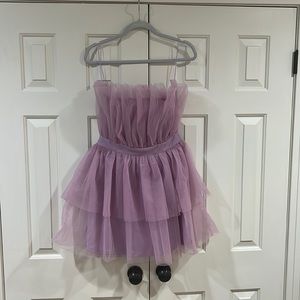 Womens Lavender Tulle Strapless Mini Dress